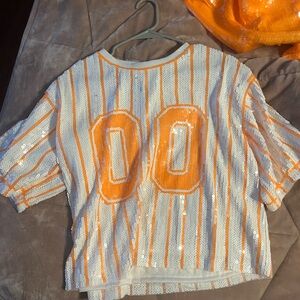 UT orange and white sequin crop top size large new with tags